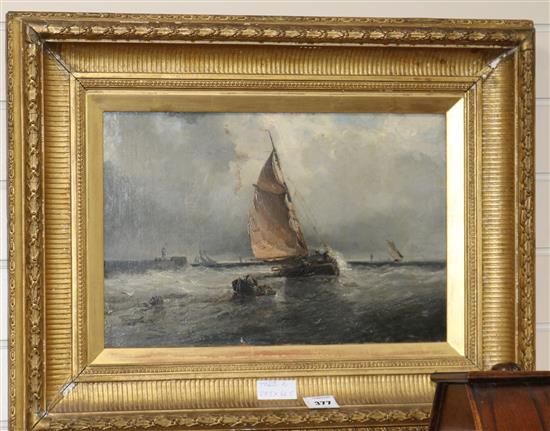 William Wilson (fl. 1884-1892, oil on canvas, fishing boats in a choppy sea, signed, 30 x 45cm
